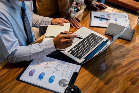 Administrator business man financial inspector and secretary making report