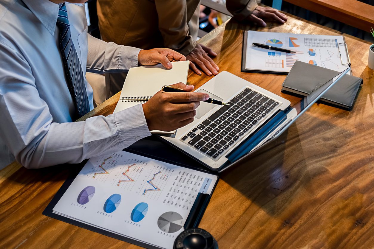 Administrator business man financial inspector and secretary making report